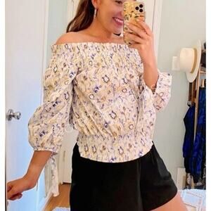 Caroline Constas Long Sleeve Off The Shoulder Blouse Shirt Top White XS